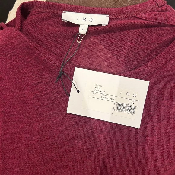 NWT IRO Amery Shoulder Tie T-Shirt in Burgundy 100% Linen Size L - Picture 7 of 12